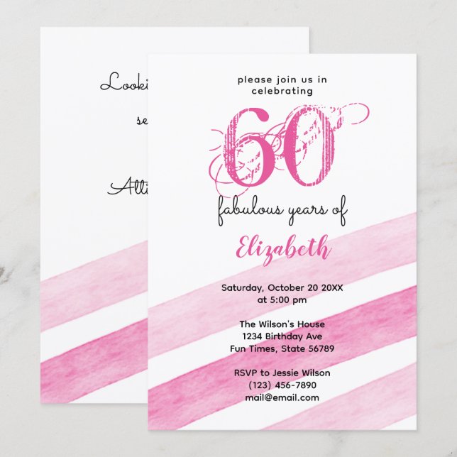 60-årsdag 60 fantastiska år ROSA Inbjudningar (Fram/baksida)