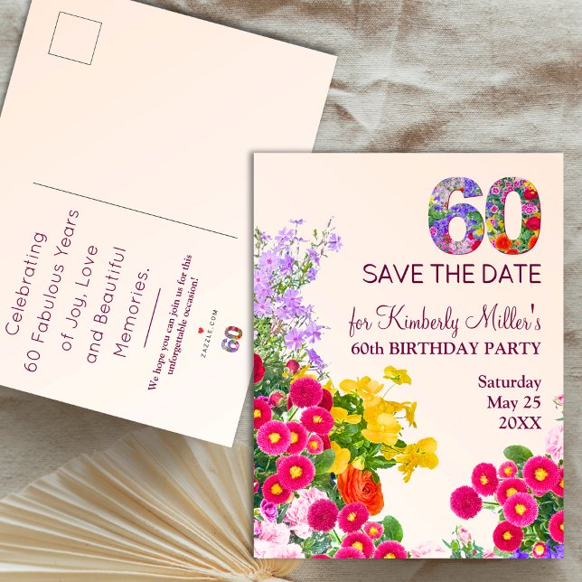 60-årsdag blommigt modern 60 år party meddelande vykort (Skapare uppladdad)