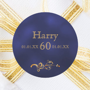 60-årsdag elegant mörk blått och guld runt klistermärke