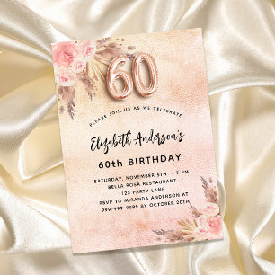 60-årsdag för pampasgräs ro guld blommigt inbjudan vykort