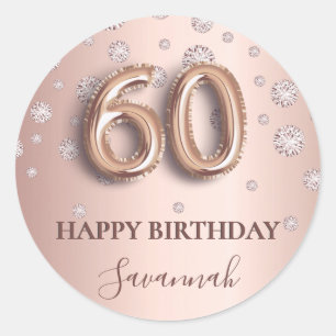 60-årsdag för ro guld rosa-diamanter, ballongtecke runt klistermärke