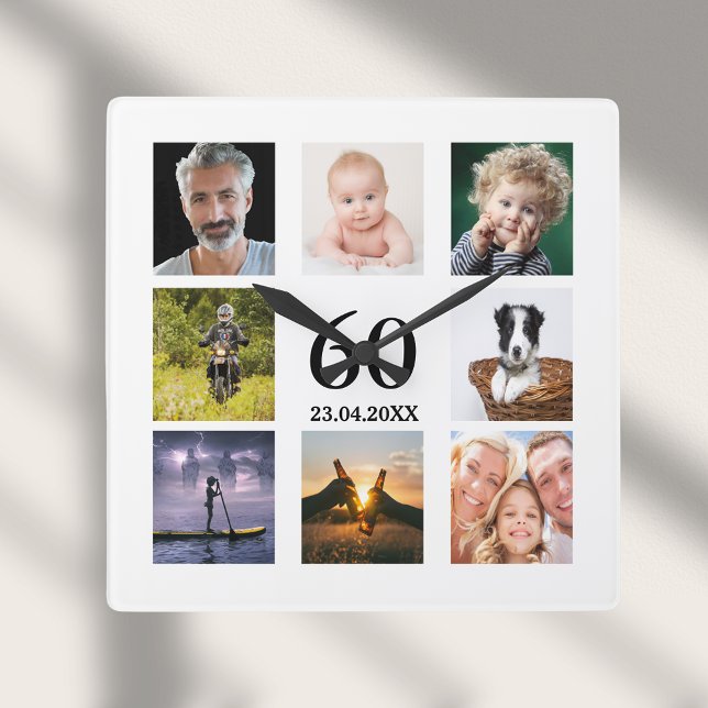 60-årsdag fotokollage kille fyrkantig klocka (Skapare uppladdad)