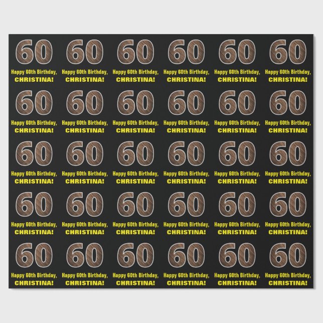 60-årsdag: Namn & falskt trästrukturmönster "60" Presentpapper (Platt)