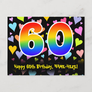 60-årsdag: Roligt hjärtmönster, regnbåge 60 Vykort