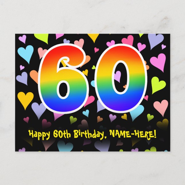 60-årsdag: Roligt hjärtmönster, regnbåge 60 Vykort (Framsida)