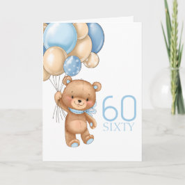 60-årsdag, söt blått ballonger, lekddykort kort