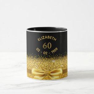 60-årsdag svart guld namn klassisk elegant båge mugg