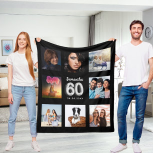60-årsdag svart silver fotokollage namn fleecefilt