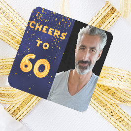 60-årsdag till 60 guld-ballongtext blå fyrkantigt klistermärke