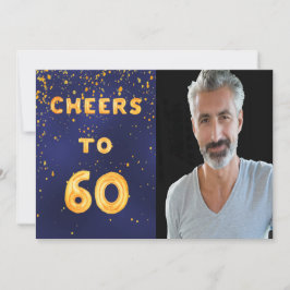 60-årsdag till 60 guld-ballongtext blå inbjudningar