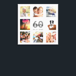 60-årsdag, vit fotokollage monogram canvastryck<br><div class="desc">En unik 60-årsdagspresent eller keepsaké som firar sitt liv med en kollage av 8 av dina foton. Lägg till bilder från hennes familj, vänner, sällskapsdjur, hobbieser eller drömresmål. Anpassa och lägg till namn, 60 år och ett datum. Grått och svart färgad brev. En vit chic bakgrund. Den här arbetsytan finns...</div>