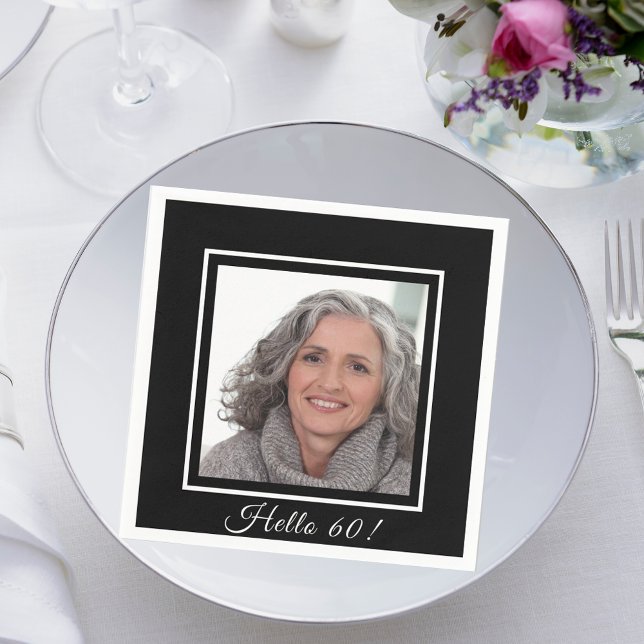 60-årsdagars anpassningsbar, svart, vit bild pappersservett (Skapare uppladdad)