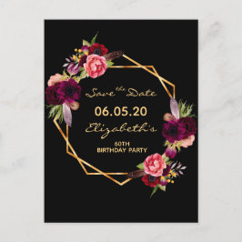 60-årsdagars burgrå blommigt svart Spara datum Vykort