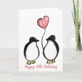 60-årsdagars fru penguin-rosa-hjärtkort kort