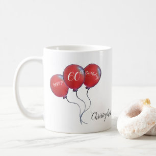 60-årsdagars röd ballongpresent kaffemugg
