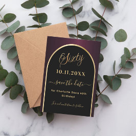 60-årsdagars svart burgundy guld arch spara datumet