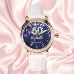 60-årsdagen av marinblå silver-stjärnor armbandsur<br><div class="desc">En gåva till en 60-årsdag. En marin blå bakgrund färg med faux silver-stjärnor. Den blå färg är ojämn. Lägg till namn,  datum.</div>