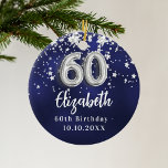 60-årsdagen av marinblå silver-stjärnor julgransprydnad keramik<br><div class="desc">En marin blå bakgrund färg med faux silver-stjärnor. Den blå färg är ojämn. Lägg till namn,  text/datum</div>