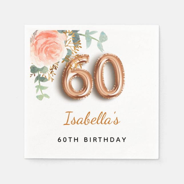 60-årsdagen blommigt ro guld eucalyptus monogram pappersservett (Framsidan)