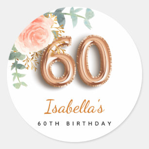 60-årsdagen blommigt ro guld eucalyptus monogram runt klistermärke