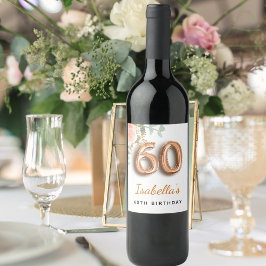 60-årsdagen blommigt ro guld eucalyptus monogram vinflaska etikett
