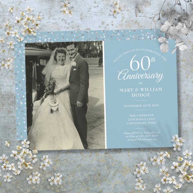 60-årsdagen Bröllop Photo Diamond Confetti Inbjudningar (60th Anniversary Wedding Photo Diamond Confetti Invitation)