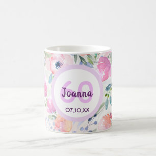 60-årsdagen chic boho vattenfärgade rosa blommor kaffemugg