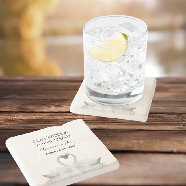 60-årsdagen för bröllop romantiska vita svanar stenunderlägg (Skapare uppladdad)