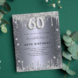 60-årsdagen för budgetinbjudan för silver glitter flygblad