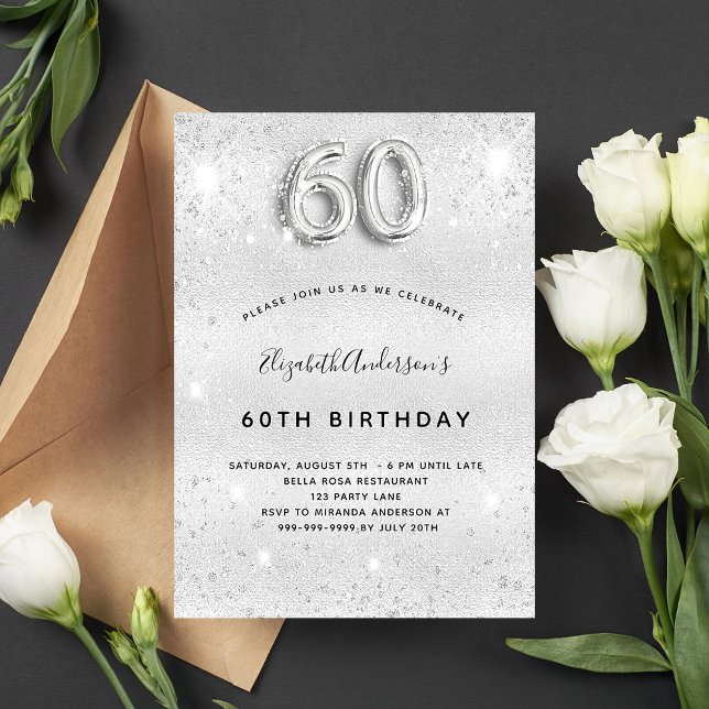 60-årsdagen för glamorös elegant i silver inbjudningar (Skapare uppladdad)