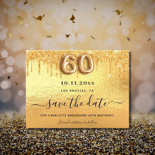 60-årsdagen för guld glitter budget spara datumet flygblad