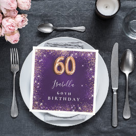 60-årsdagen för lila guld glitter namn pappersservett