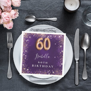 60-årsdagen för lila guld glitter namn pappersservett