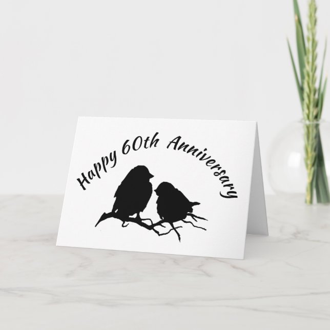 60-årsdagen för lycklig Cute Bird Couple Silhouett Kort (Framsida)