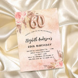 60-årsdagen för pampas gräs ro blommigt lyxur inbjudningar<br><div class="desc">A ro guld,   rosa,  skorstensbildning mot metallisk tittar bakgrund. Dekorerad med ro guld och rosa blommigt,  rosor,  pampasgräs. Anpassa och lägg till information om namn och party. Nummer 60 skrivs med ett stil-teckensnitt med ballong.</div>