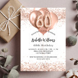 60-årsdagen för ro guld-ballonger vit lyx inbjudningar<br><div class="desc">För en elegant på 60 år. En vit snyggt bakgrund. Dekorerad med ro guld,  rosa faux glitter,  gnistor och ballonger. Anpassa och lägg till information om namn och party. Namn är skrivet med ett handskript stil,  nummer 60 med ballong stil typsnitt.</div>