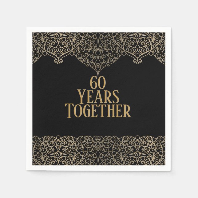 60-årsdagen Guld Snöre på svarta servetter (Framsidan)