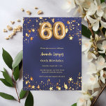 60-årsdagen Inbjudan till marinblå guld-stjärnor<br><div class="desc">En modern inbjudan till snyggt för en 60-årsdag. En marin blå bakgrund,  dekorerad med gyllene stjärnor. Den blå färg är ojämn. Anpassa och lägg till ditt namn och information om party. 1 lakan = 1 inbjudan tryckt kant till kant.</div>