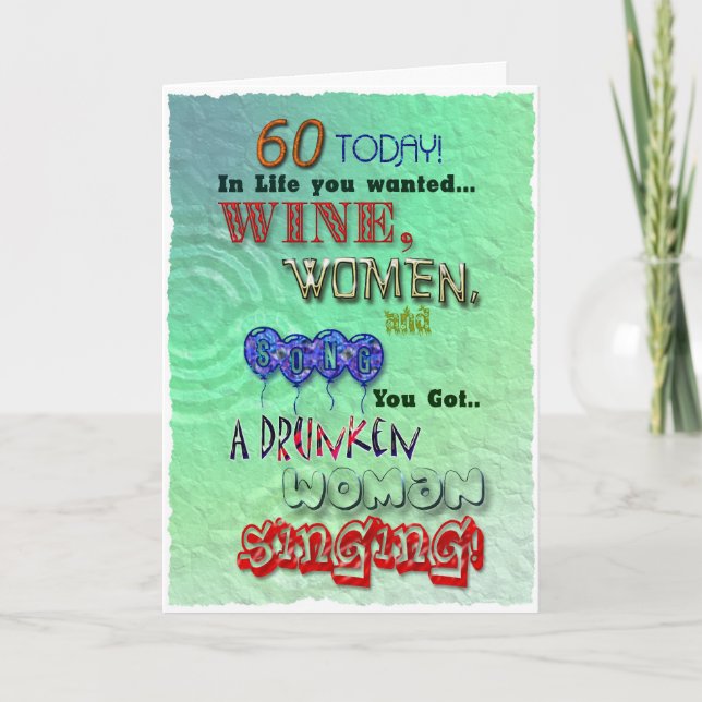 60-årsdagen, kvinnliga Vin och sång-kortet Kort (Framsida)