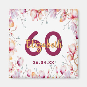 60-årsdagen rosa magnolia blommigt vit namn magnet