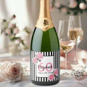 60-årsdagen rosa svarta vita rand blommor