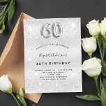 60-årsdagen silver glamorerad elegant inbjudan vykort<br><div class="desc">En modern, snyggt och glamorös inbjudan till en 60:e födelsedagsfest. En faux silver-tittar bakgrund, dekorerad med glitter-damm. Anpassa och lägg till ditt namn och information om party. Nummer 60 skrivs med ett stil-skript med ballong. Bakåt: silver, vykortsdesign. Tips! Om du inte vill att det ska se ut som ett vykort...</div>