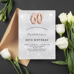 60-årsdagen silver ro guld glitter inbjudan vykort<br><div class="desc">En modern, snyggt och glamorös inbjudan till en 60:e födelsedagsfest. En faux silver-tittar bakgrund, dekorerad med glitter-damm. Anpassa och lägg till ditt namn och information om party. Nummer 60 skrivs med ett stil-typsnitt, skript, ro guld. Tips! Om du inte vill att det ska se ut som ett vykort klickar du...</div>