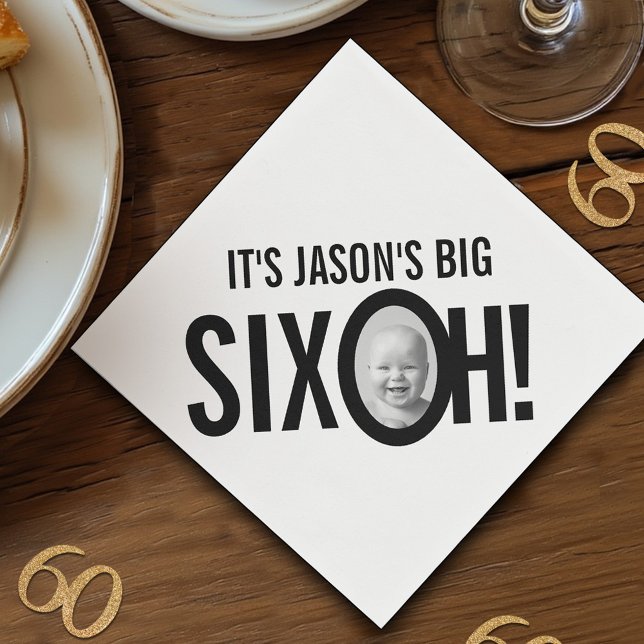 60-årsdagen SIX OH! fotomono svartvit Pappersservett (Skapare uppladdad)