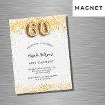 60-årsdagen vit guld-konetti-lyx magnetisk inbjudningskort<br><div class="desc">För en elegant 60:e födelsedagsfesten. En vit chic bakgrund. Dekorerad med guldkonfetti. Anpassa och lägg till information om namn och party. Namn är skrivet med ett handskript i stil. Nummer 60 med stil-teckensnitt.</div>