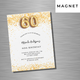 60-årsdagen vit guld-konetti-lyx magnetisk inbjudningskort