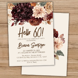 60-årsfest Brun Beige Elfenbensfärgade Blommor Inbjudningar