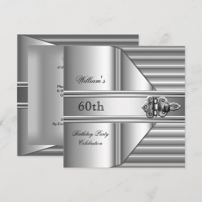 60-årsfest Elegant Herr Silver Man 2 Inbjudningar (Fram/baksida)