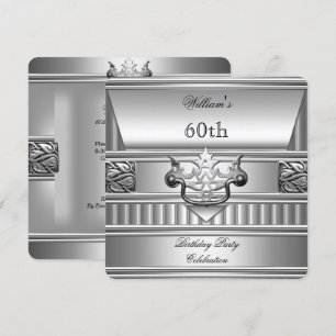 60-årsfest Elegant herr silver metall 2 Inbjudningar