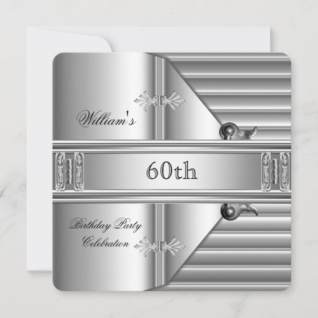 60-årsfest Elegant herr silver metall Inbjudningar (Framsida)